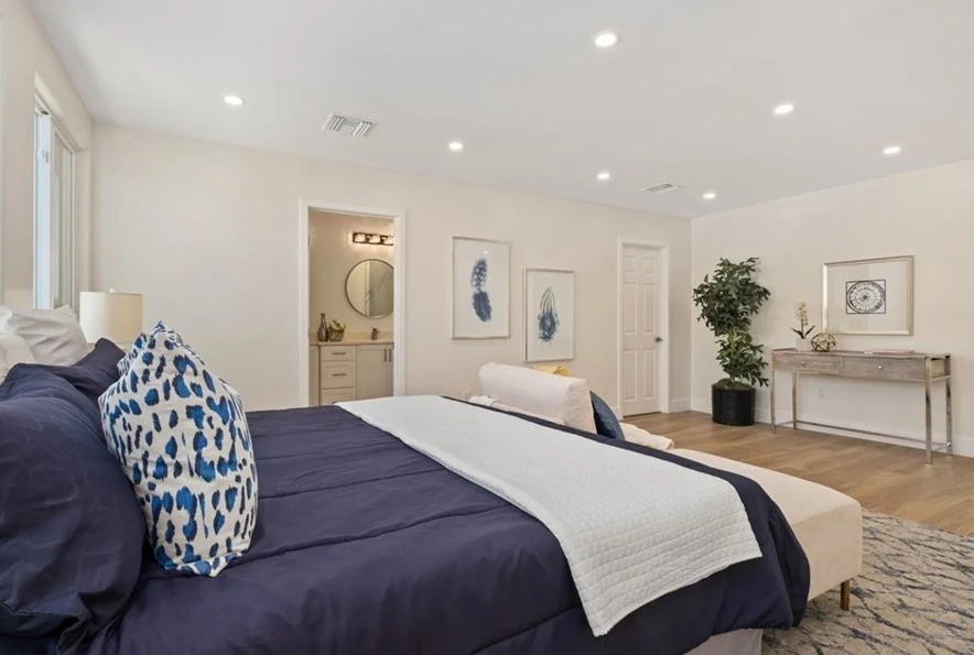 Luxury bedroom with bright, clean finishes